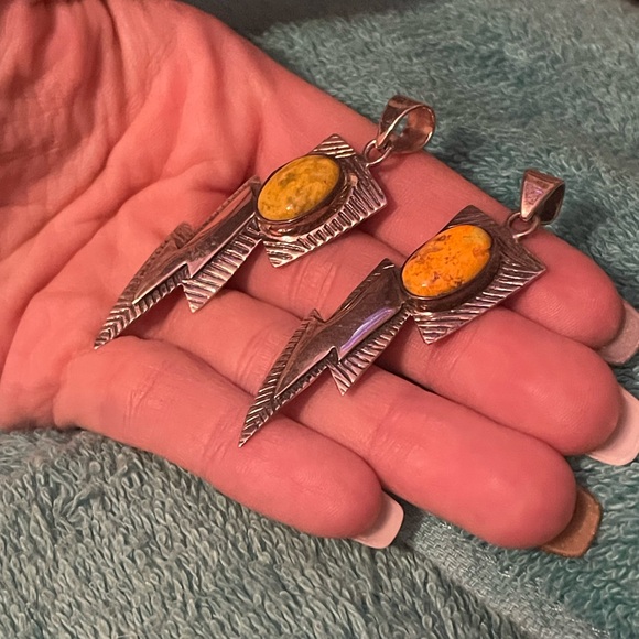 Native SW sterling silver yellow bumblebee Jasper Lightning Bolt Pendants⚡️ - Picture 2 of 5